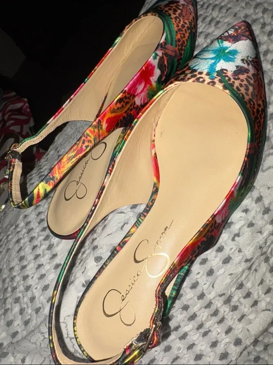 Jessica Simpson Pointed Slingback Flats in Multicolor Tropical Leopard Print 7.5 - Picture 4 of 9